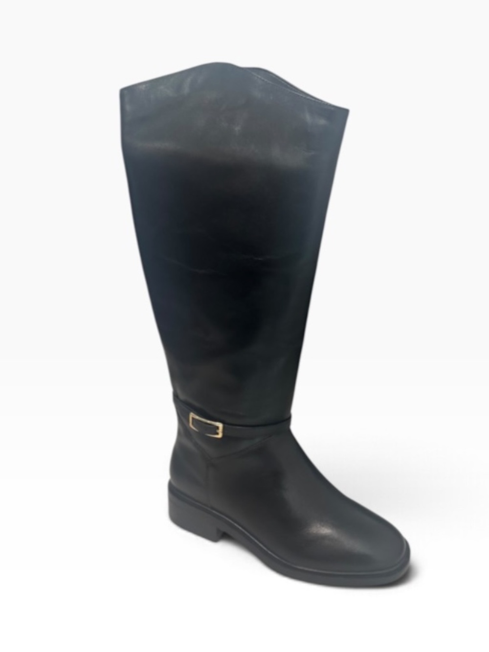 Arezzo Women's Mckenna Low Block Wide Calf Leather Boots, Black Size 5.5B - NWB